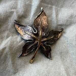 Vintage Designer Oscar de la Renta Silver and Gold Colored Leaf Brooch